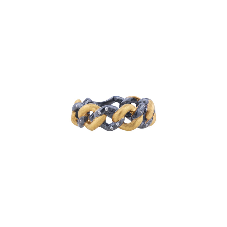 22K Yellow Gold and Oxidized Silver "Carla" Diamond Ring