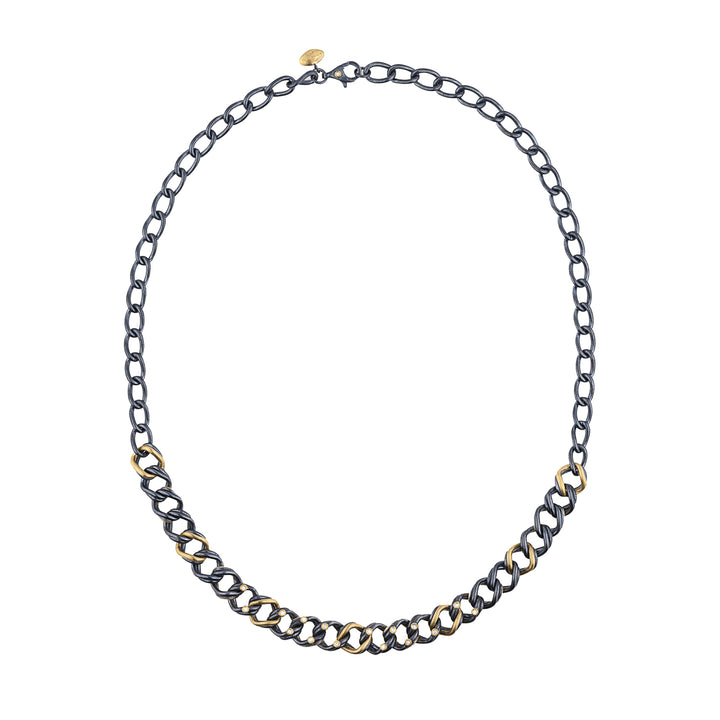 24K Yellow Gold and Oxidized Silver "Carol" Diamond Necklace