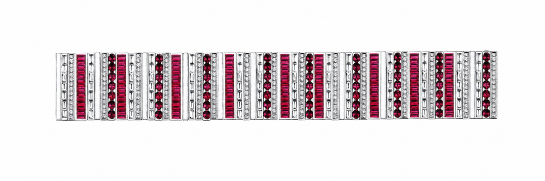 Platinum Masterpiece Grand Bracelet with Mixed Cut Rubies and Diamonds