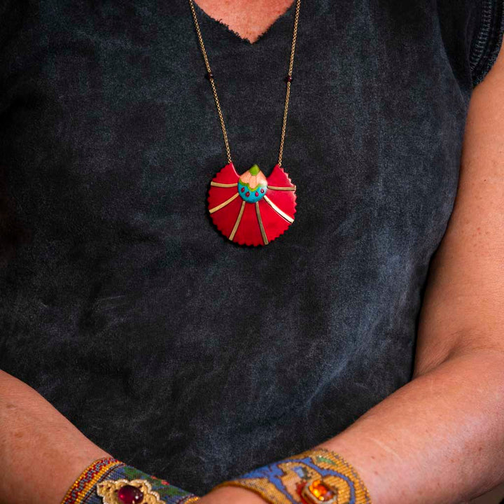 18K Yellow Gold Garnet and Ruby Silk Road Marquetry Necklace