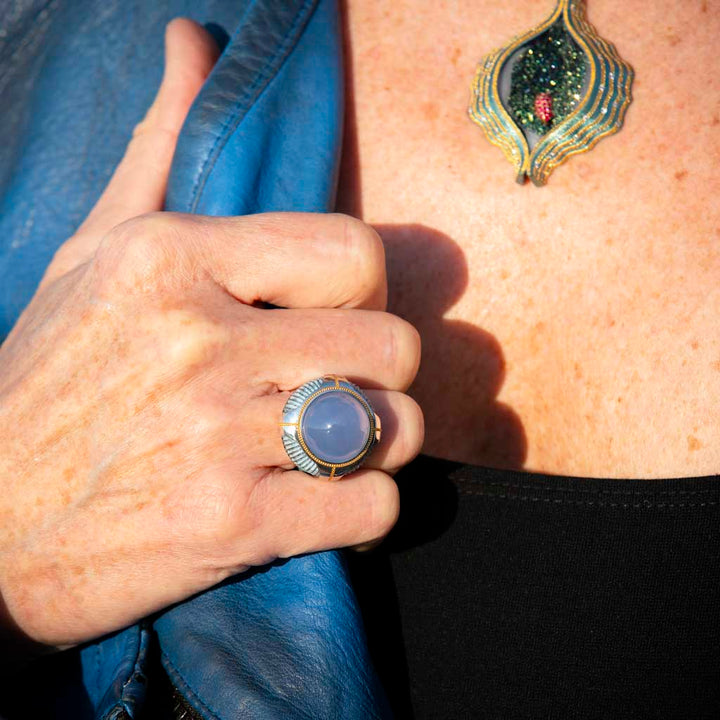 Bronze, Platinum, and 24K Gold Chalcedony Ring