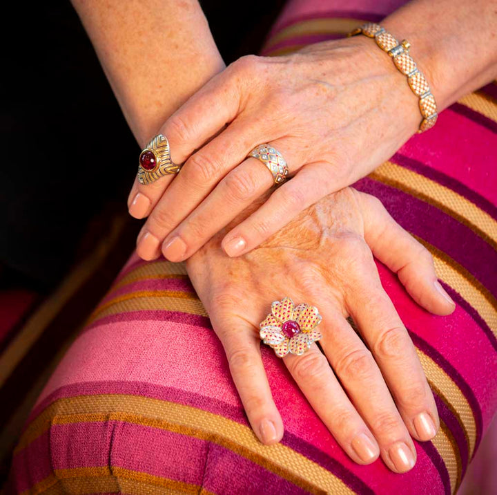 Platinum and Gold Ruby Flower Power Ring