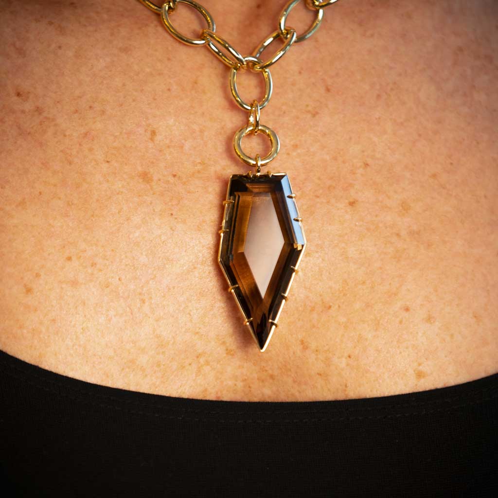 18K Yellow Gold Smoky Topaz Arrow Pendant