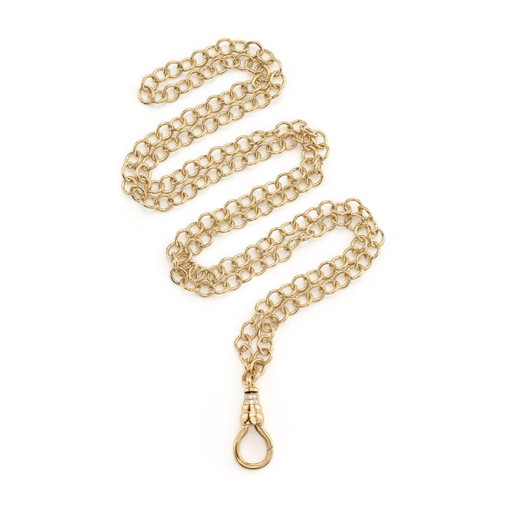 18K Yellow Gold 30" Oval Cable Link 30" Chain with Diamonds on Enhancer