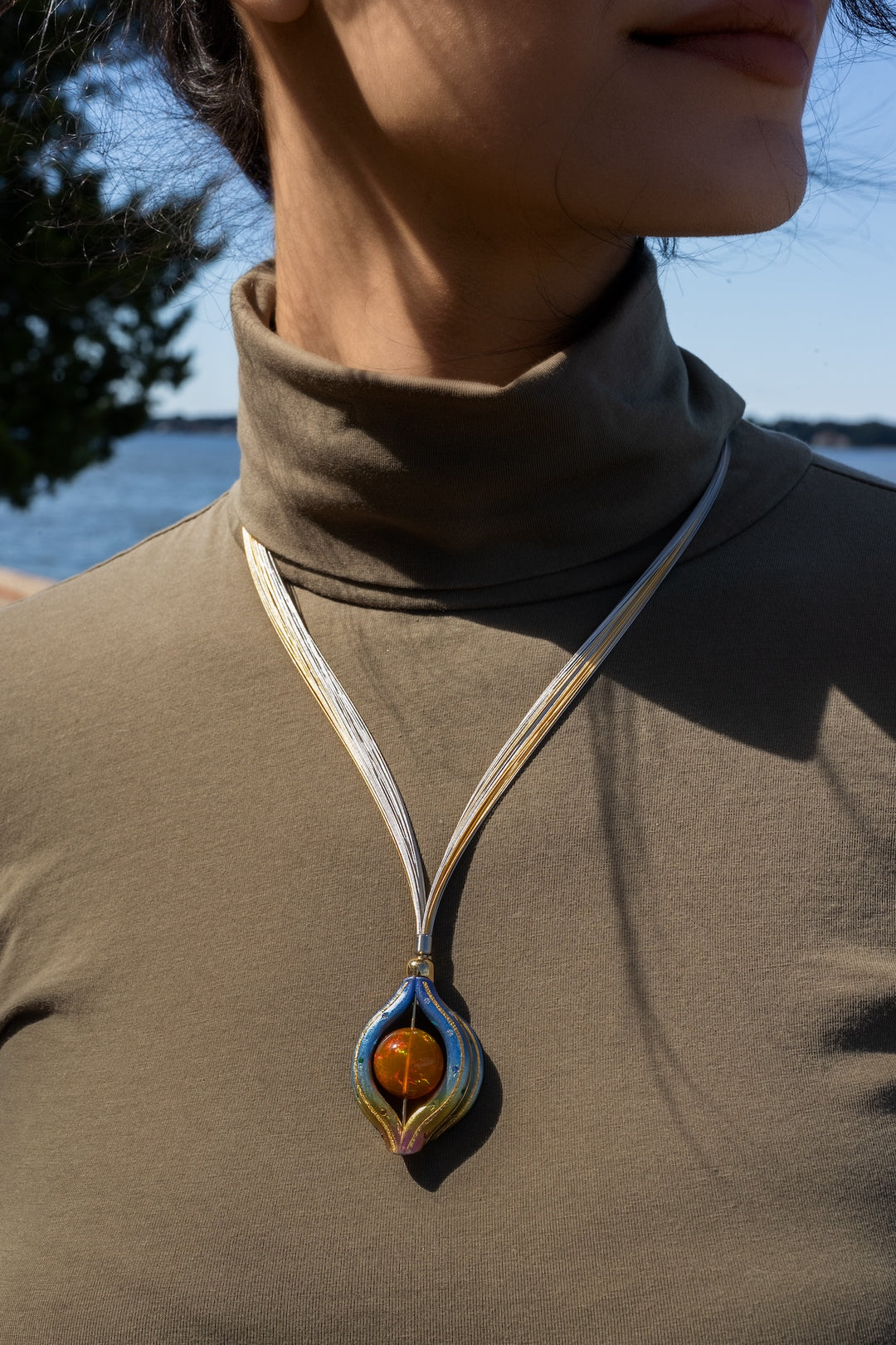 Titanium and 24K Gold,  Ethiopian Opal Necklace