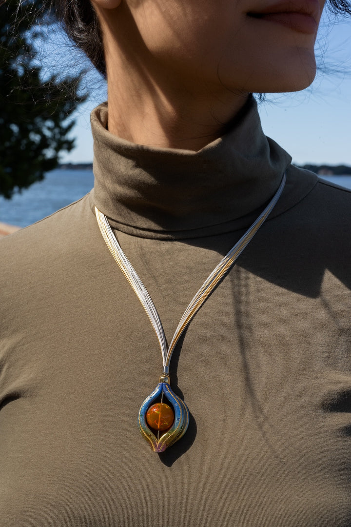 Titanium and 24K Gold,  Ethiopian Opal Necklace