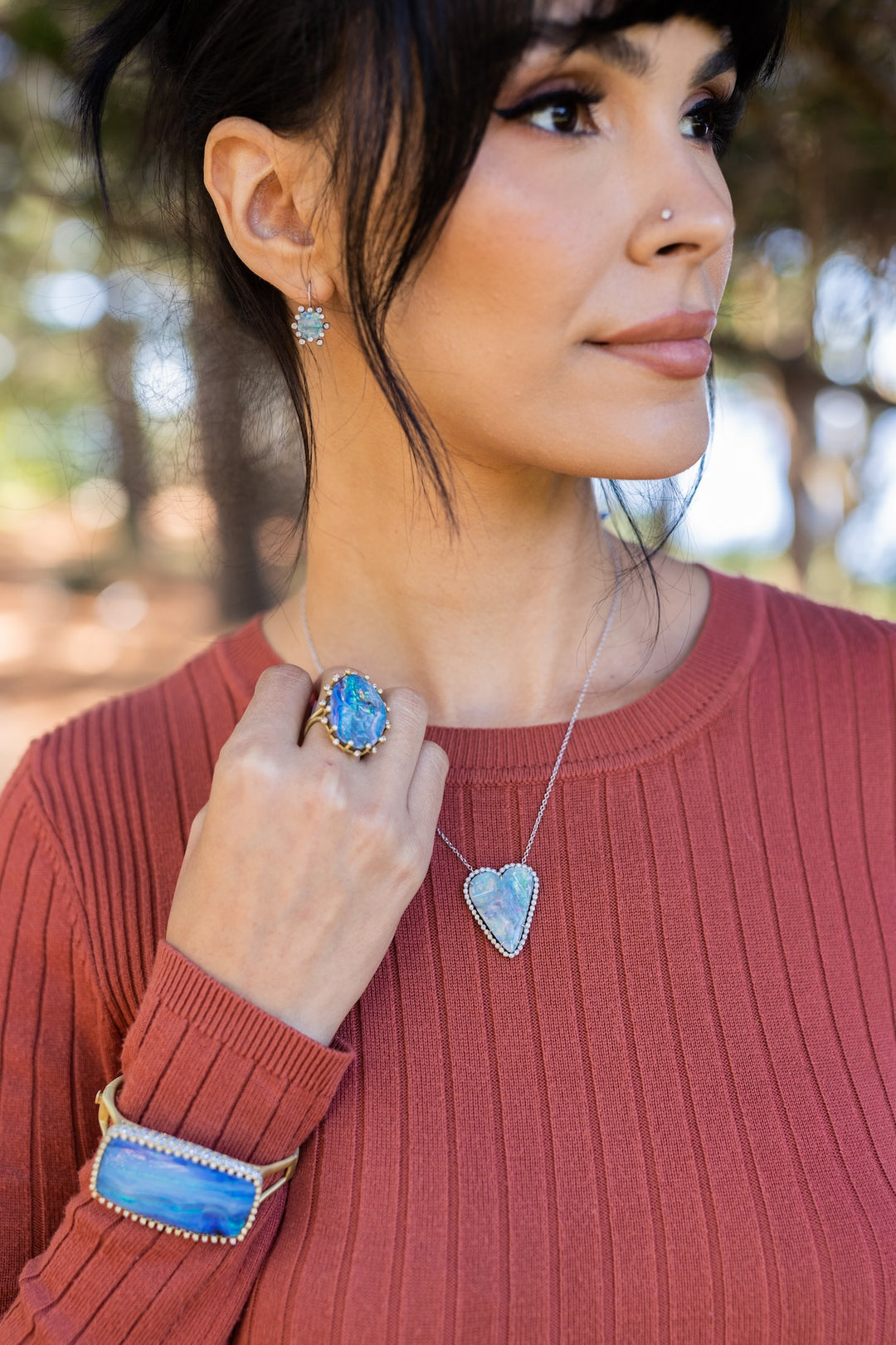 18K Yellow Gold, Boulder Opal, Sapphire and Diamond Hinged Bracelet