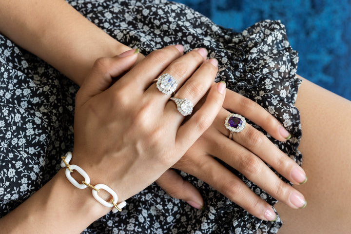Platinum, Amethyst and  Pave Diamonds Hyde Ring