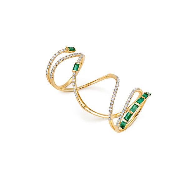 18K Yellow Gold Emerald and Diamond Mega Swirl Ring