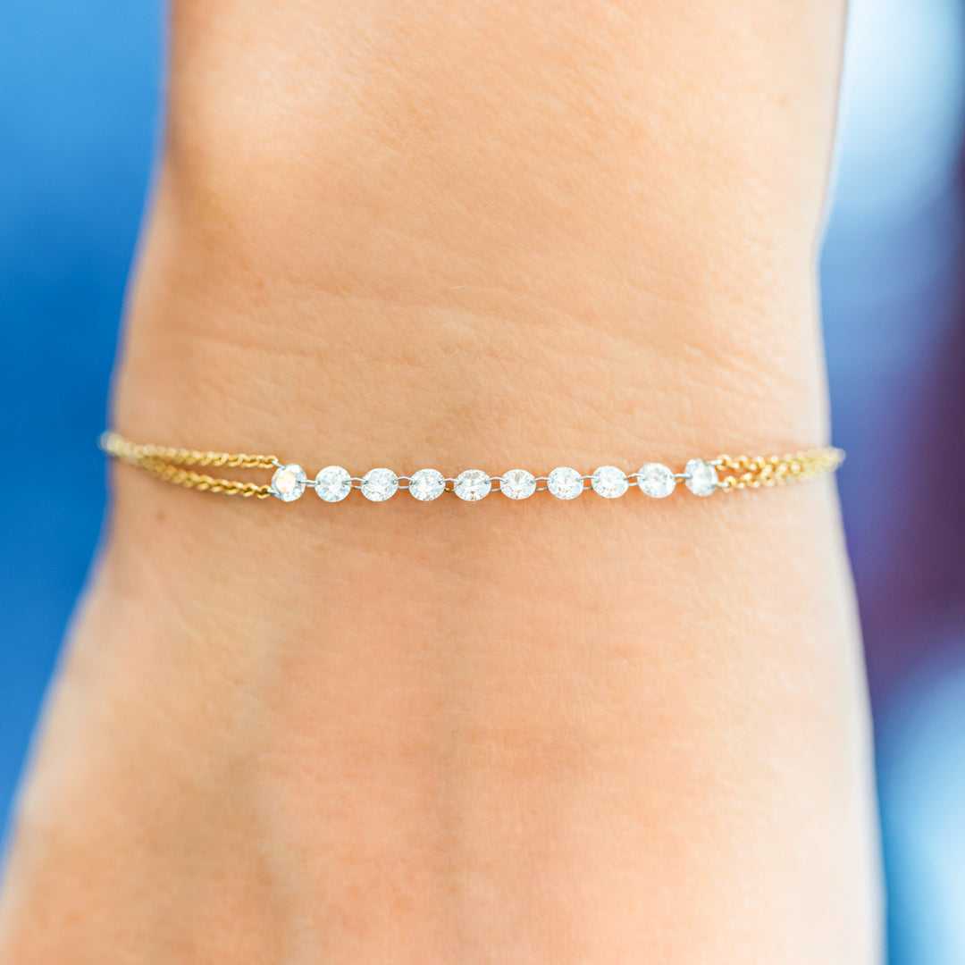 18K Yellow Gold Bracelet with 10 Floating Diamonds