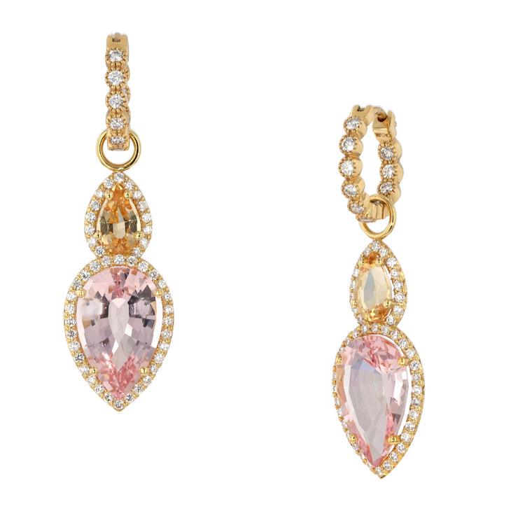 18K Yellow Gold Imperial Topaz, Morganite and Diamond Earrings