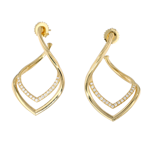 18K Yellow Gold Large Willow Diamond Hoop Earrings
