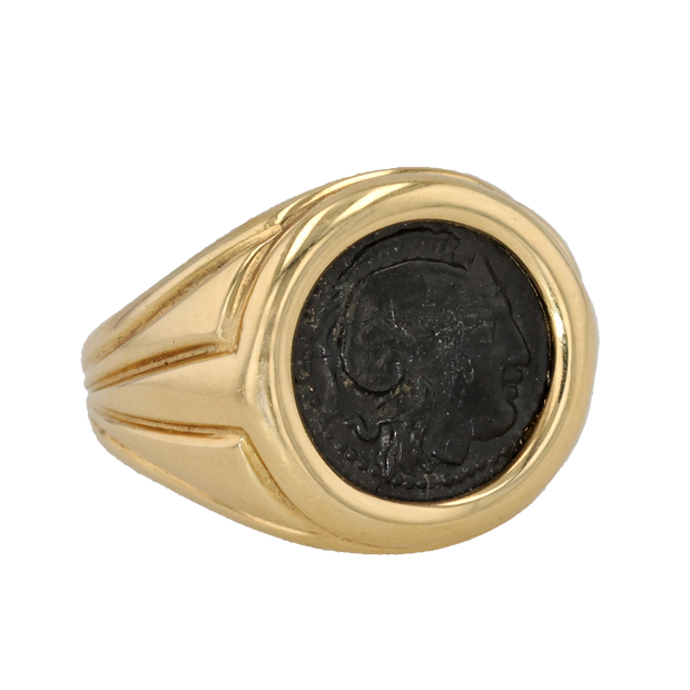 18K Yellow Gold Kings of Thrace, Lysimachos Bronze Greek Coin Ring