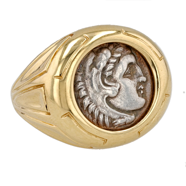 18K Yellow Gold Alexander the Great Greek Coin Ring