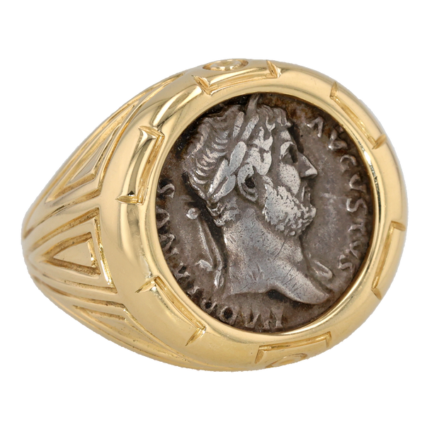 18K Yellow Gold Hadrian Coin Ring