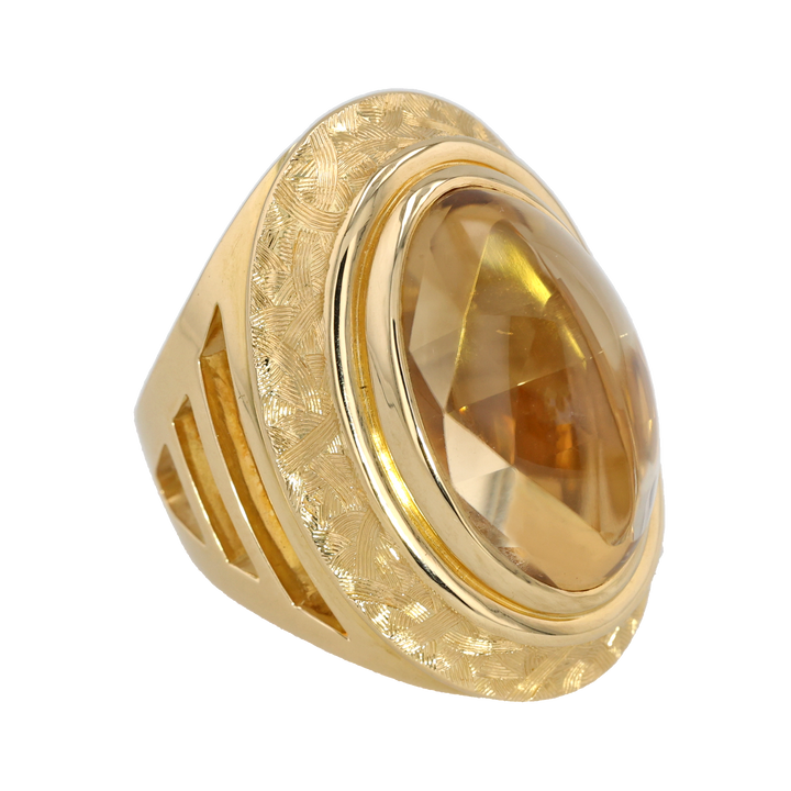 18K Yellow Gold El Dorado Hand Engraved Citrine Ring