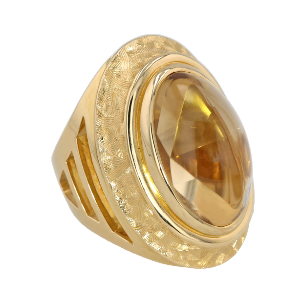 18K Yellow Gold El Dorado Hand Engraved Citrine Ring