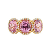18K Yellow Gold 3-Stone Pink Spinel and Diamond Ring