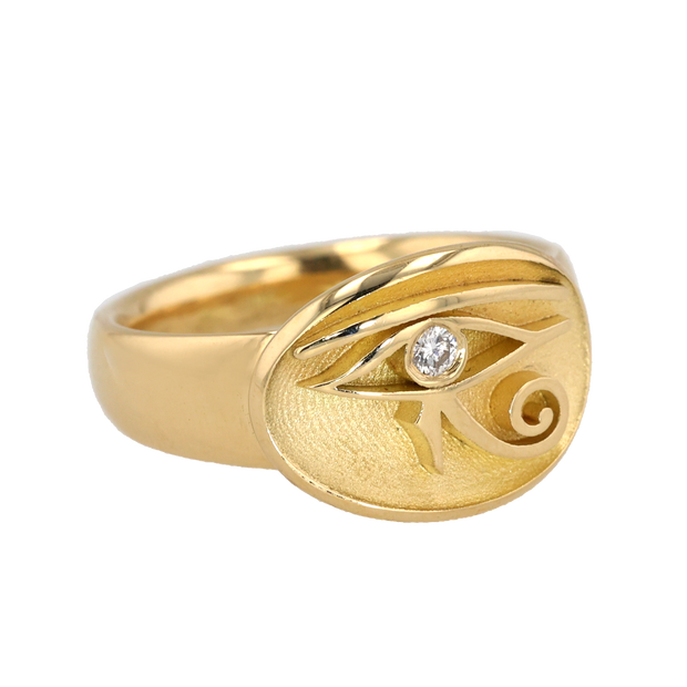 18K Yellow Gold Evil Eye Diamond Signet Ring