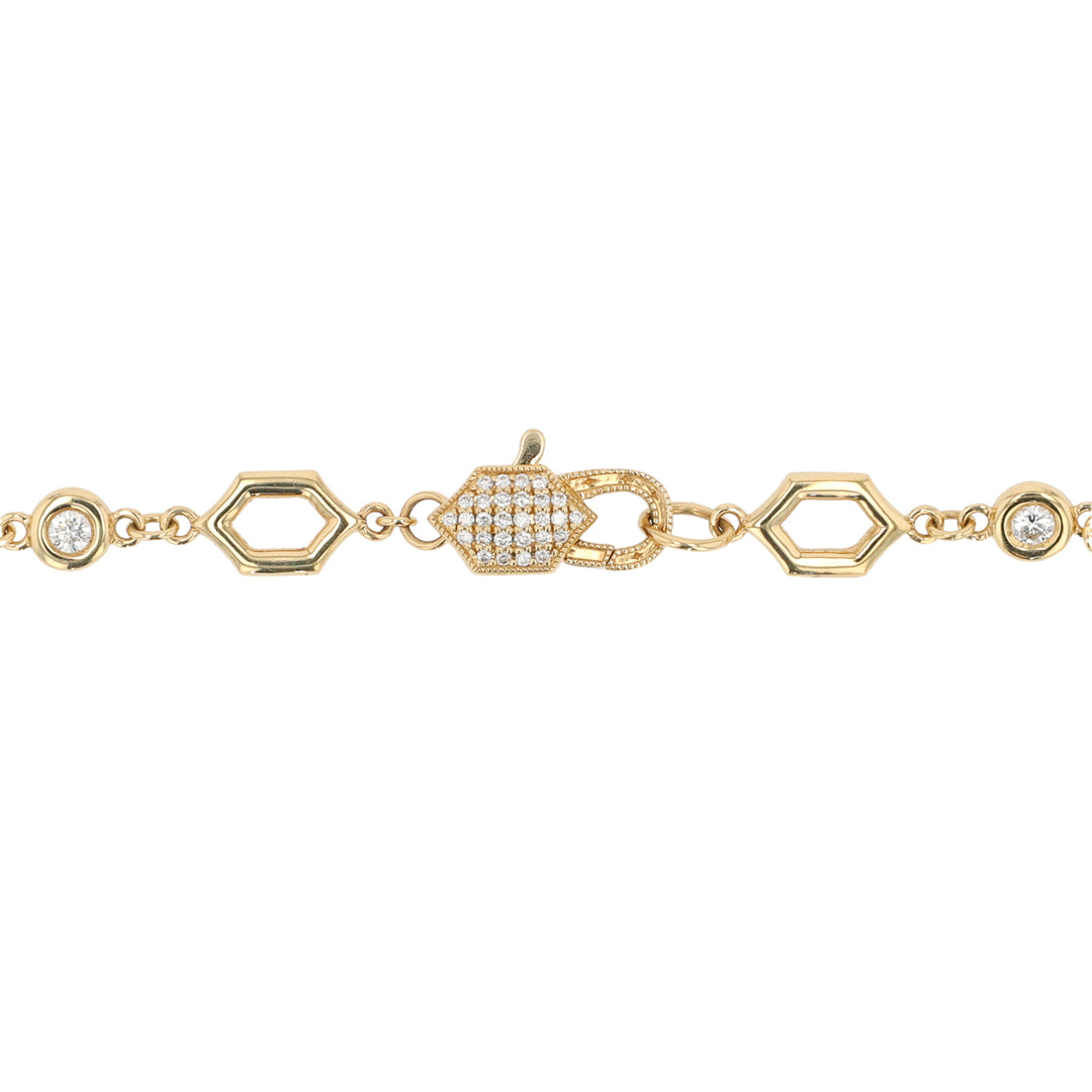 18K Yellow Gold Large Hexagon and Diamond Bezel Necklace