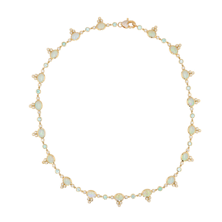 18K Yellow Gold Australian Opal, Paraiba Tourmaline and Diamond Necklce