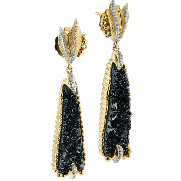 18K Yellow Gold Hematite and Diamond Earrings