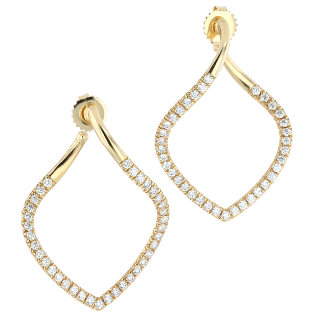 18K Yellow Gold Diamond Pave Willow Hoop Earrings