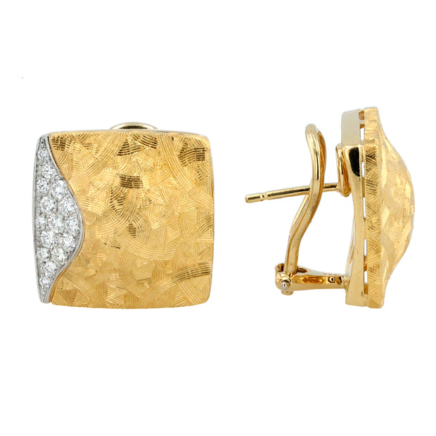 18K, 22K Yellow Gold and Platinum Sienna Square Diamond Earrings