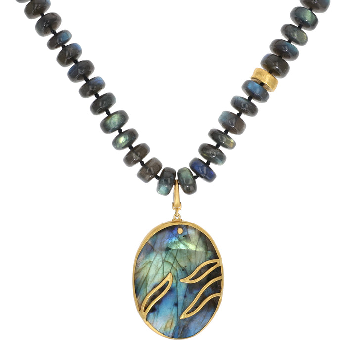 22K Yellow Gold Tempest Labradorite and Diamond Pendant Necklace