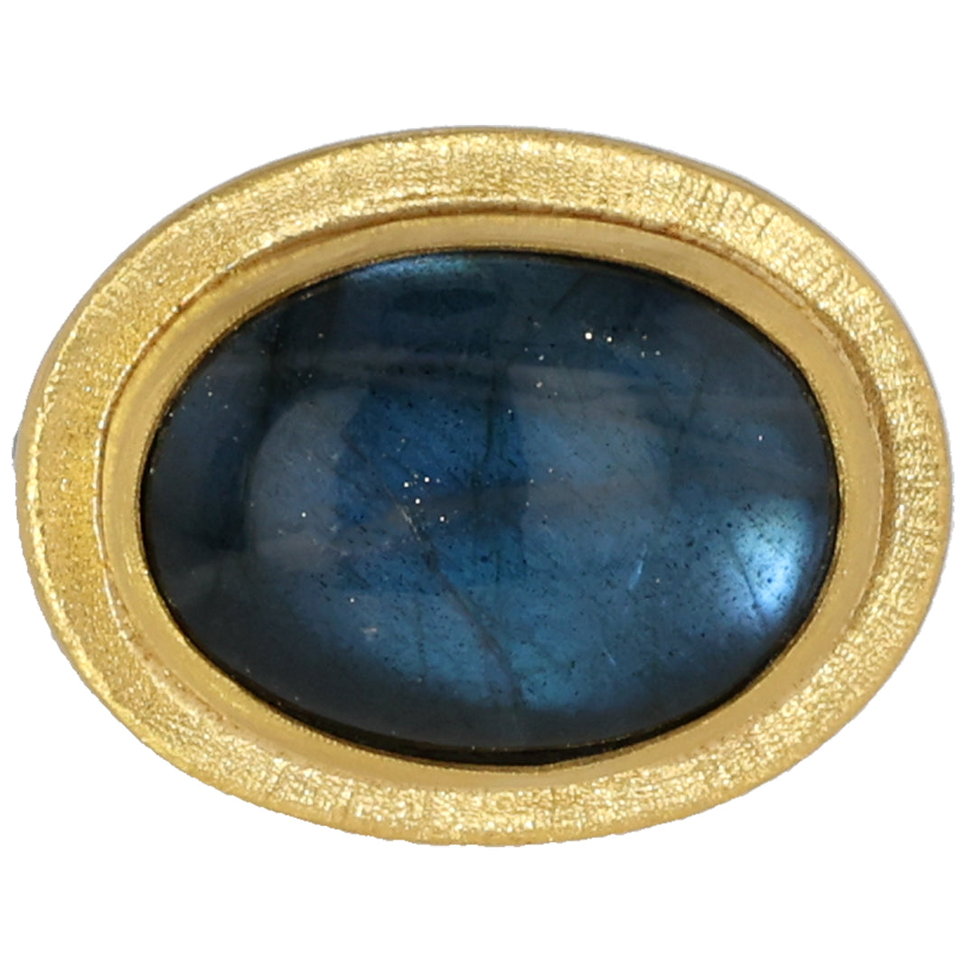 24K Yellow Gold and Oxidized Silver Labradorite Ring