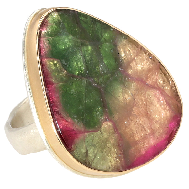 Sterling Silver and 14K Yellow Gold Watermelon Tourmaline Ring