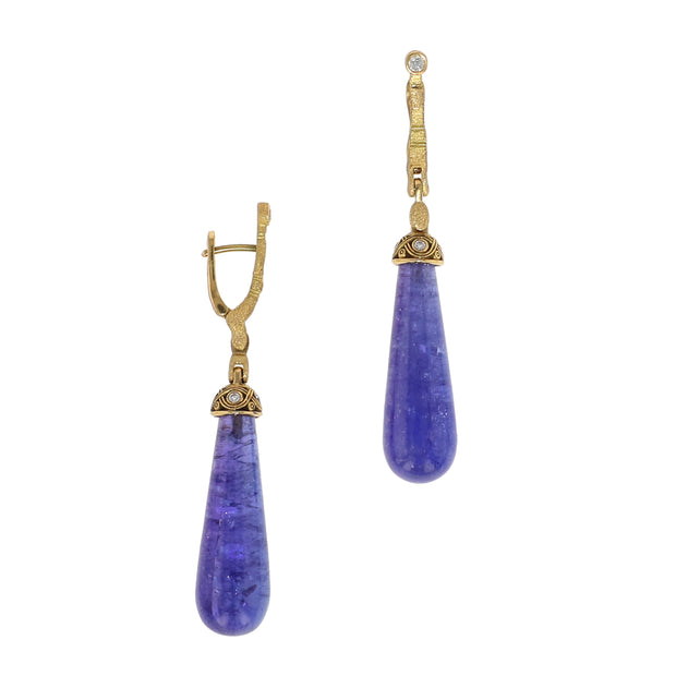 18K Yellow Gold Sticks and Stones Tanzanite and Diamond Earrings