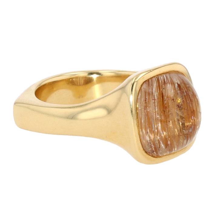 18K Yellow Gold Cushion Rutilated Quartz and Diamond Ring