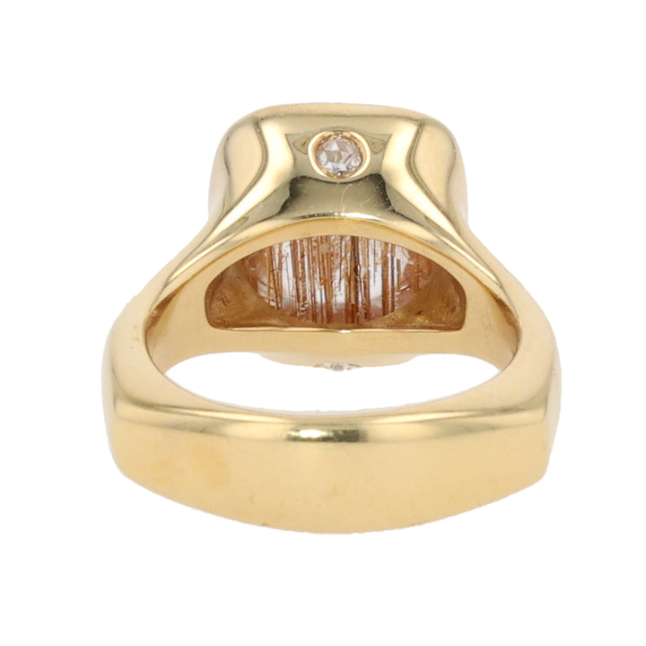 18K Yellow Gold Cushion Rutilated Quartz and Diamond Ring