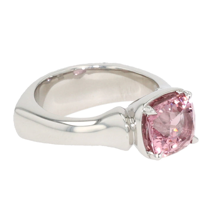 Platinum Cushion Pink Spinel and Diamond Ring