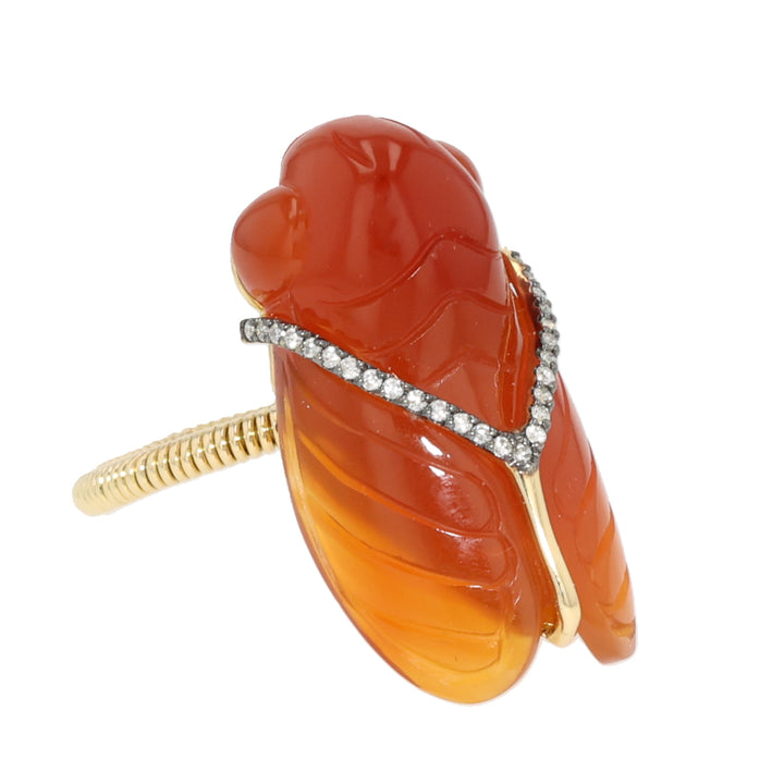 18K Yellow Gold Orange Chalcedony Cicada Ring