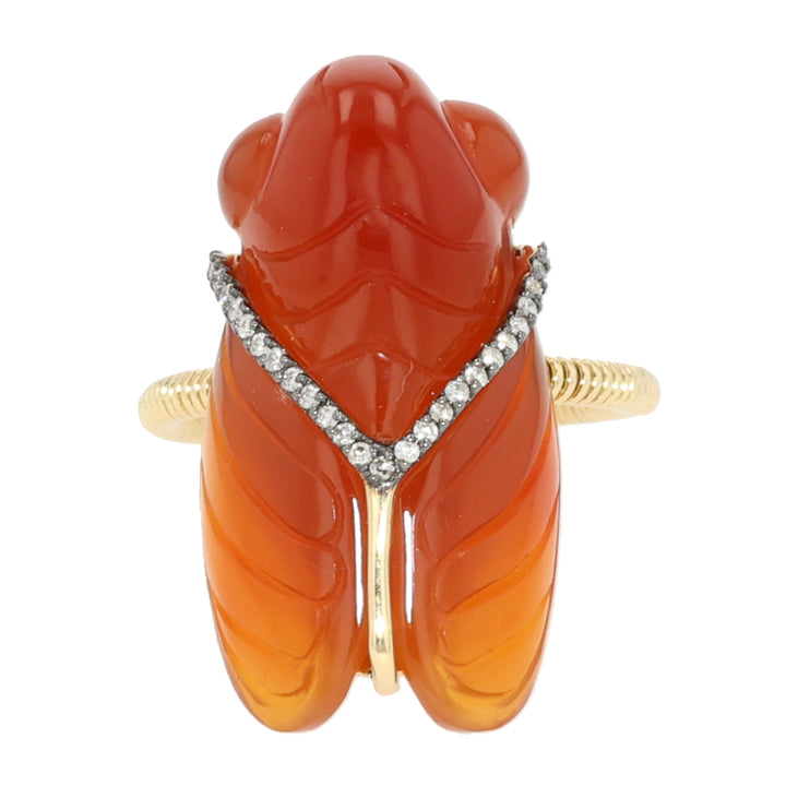 18K Yellow Gold Orange Chalcedony Cicada Ring
