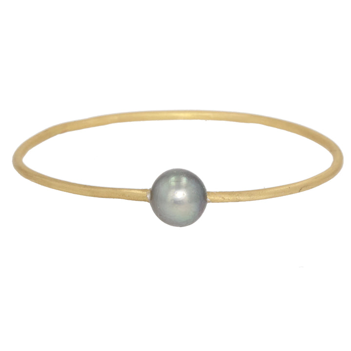 18K Yellow Gold Tahitian Pearl Small Bangle Bracelet