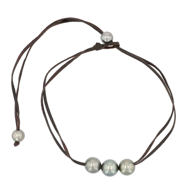 Leather Tahitian Pearl Trinity Necklace