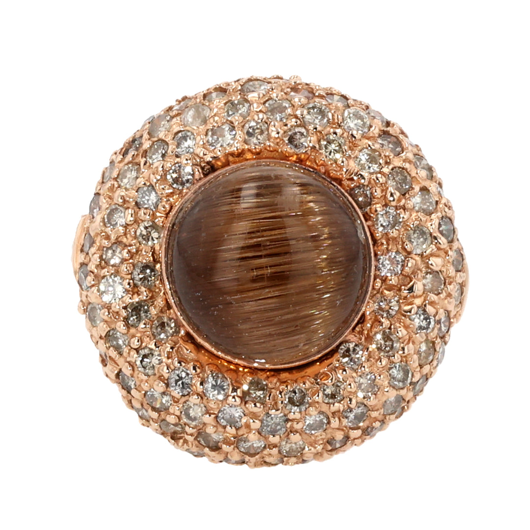 18K Rose Gold Rutilated Quartz and Diamond Portal Ring