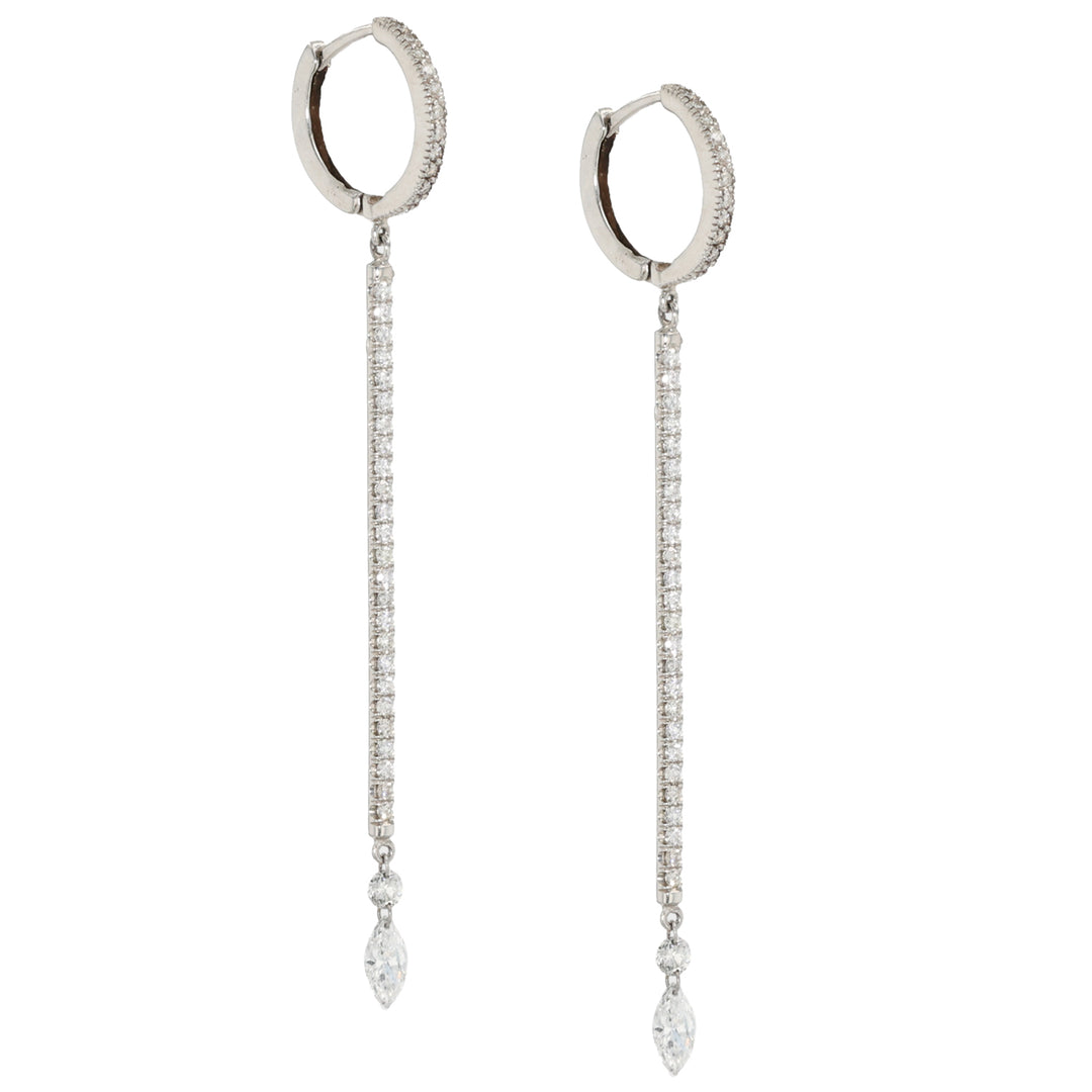 18K White Gold Hoop and Bar Diamond Dangle Earrings