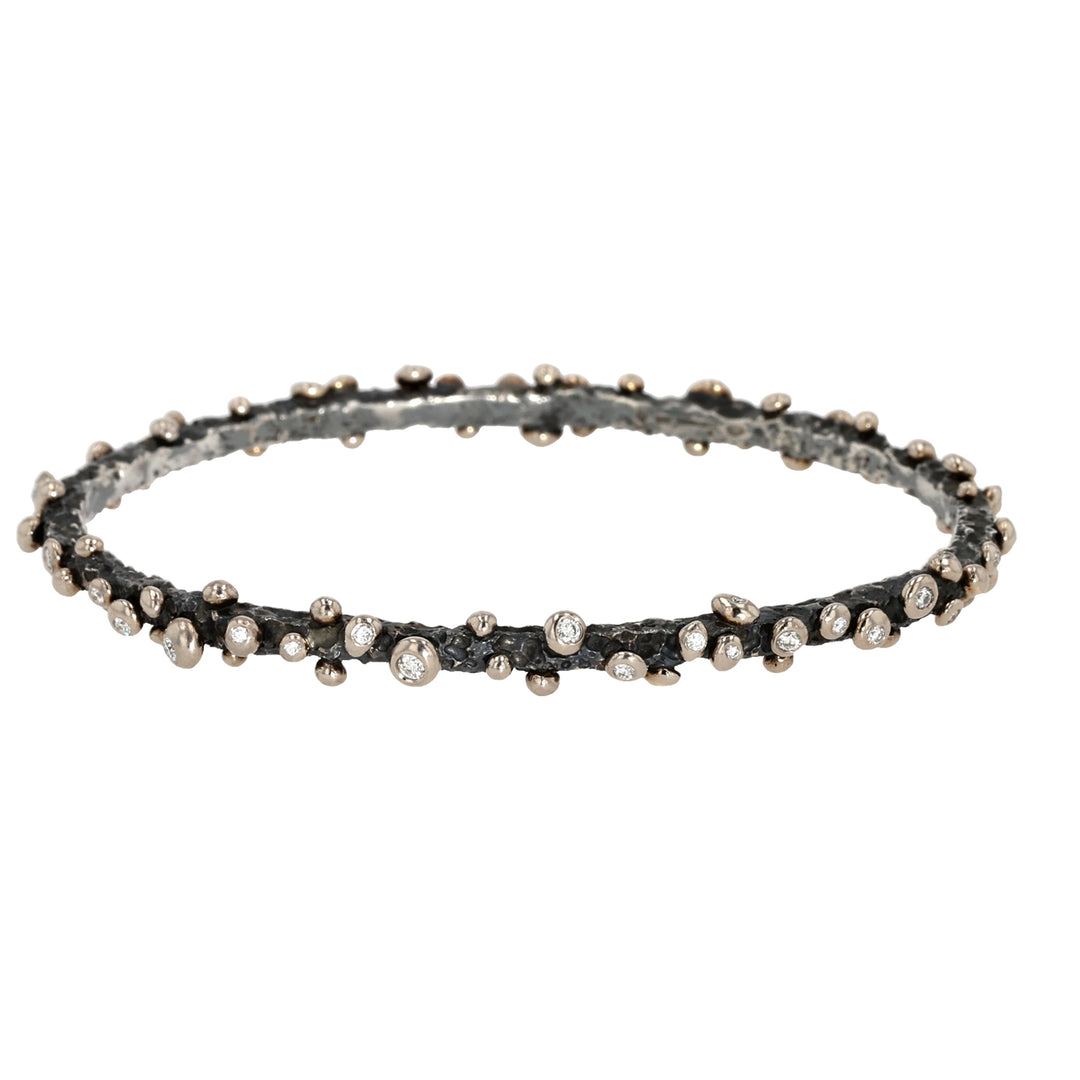 18K White Gold and Oxidized Silver Dark Gleam Diamond Bangle Bracelet