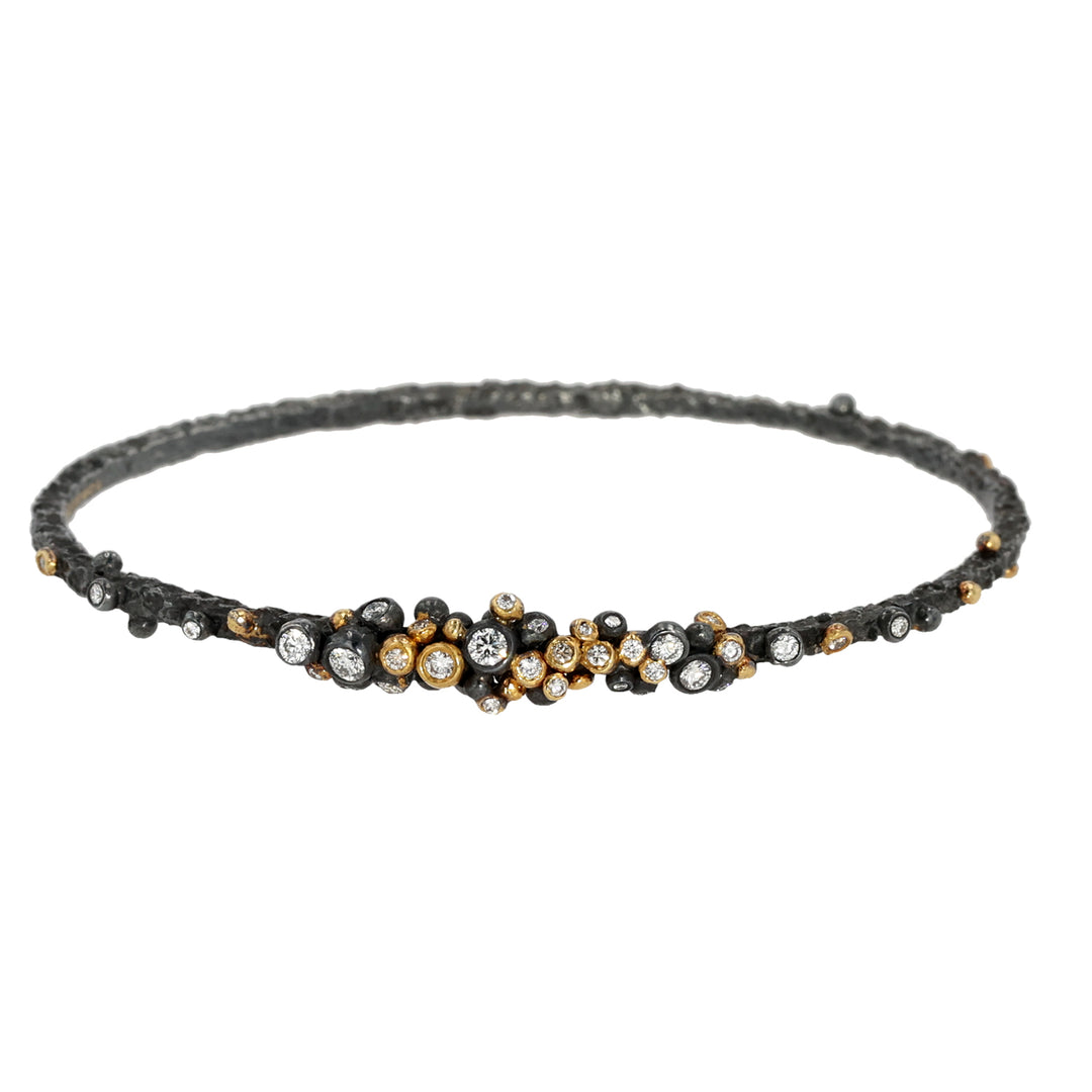 Oxidized Silver and 22K Yellow Gold Dark Gleam Diamond Bangle Bracelet