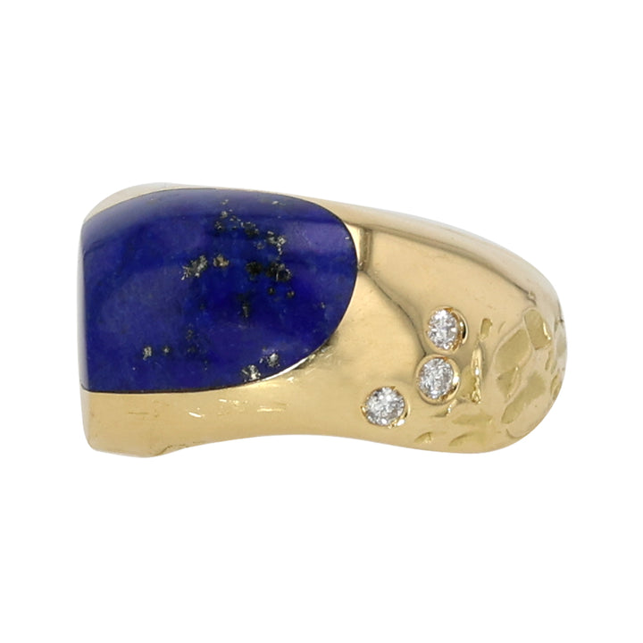 18K Yellow Gold,  Lapis and Diamond Ring