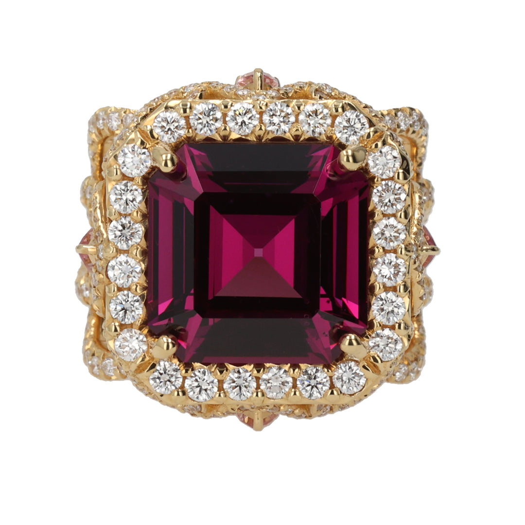18K Yellow Gold Mahenge Garnet and Diamond Ring