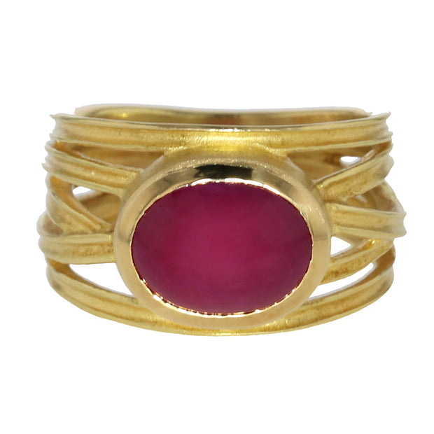 18K Yellow Gold Wrapped Oval Ruby Ring