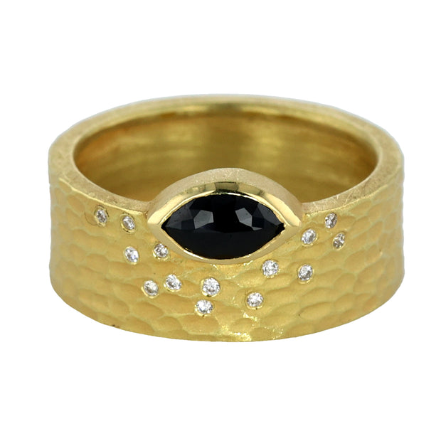 18K Yellow Gold Black Rose Cut Diamond Ring