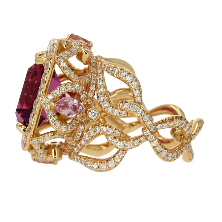 18K Yellow Gold Mahenge Garnet and Diamond Ring