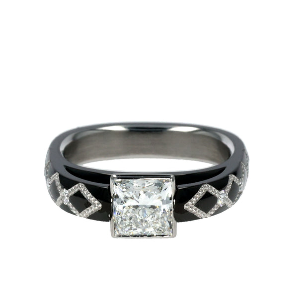 Knightsteel and Platinum Firemark Princess Cut Diamond Ring