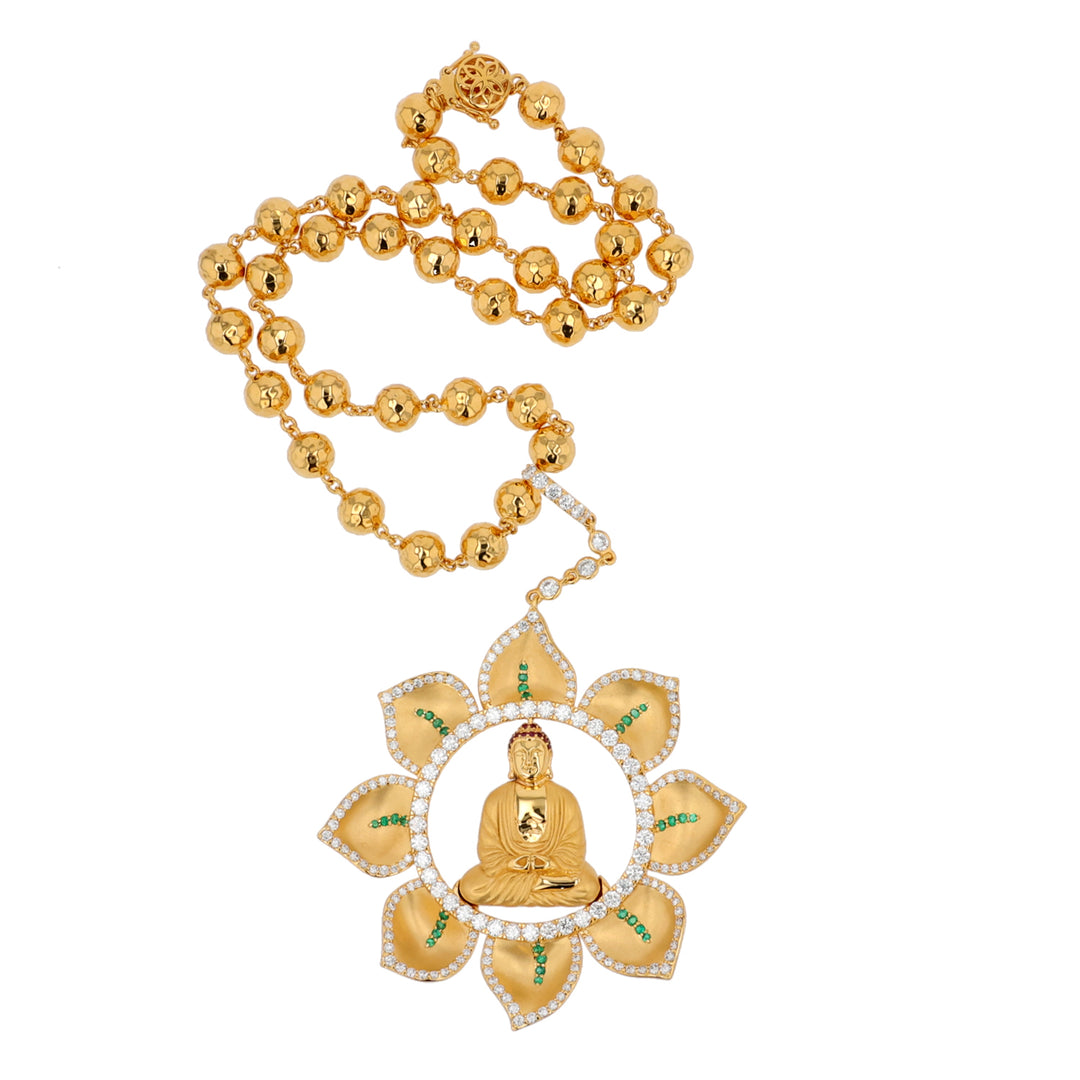 20K Yellow Gold Buddha in Lotus Pendant Necklace